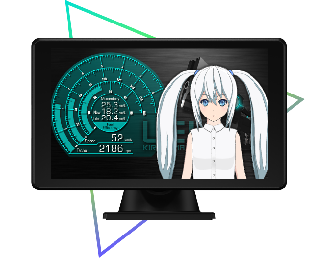 OBDⅡアダプター接続で車両情報表示。レイ表示画面も用意