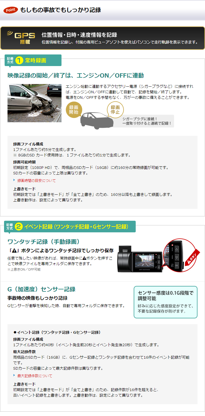 Full HD ドライブレコーダー DRY-AS375WGc
