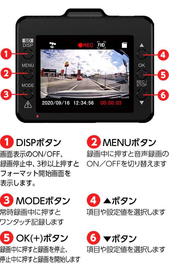 ドライブレコーダーSN-ST3200P 操作簡単!