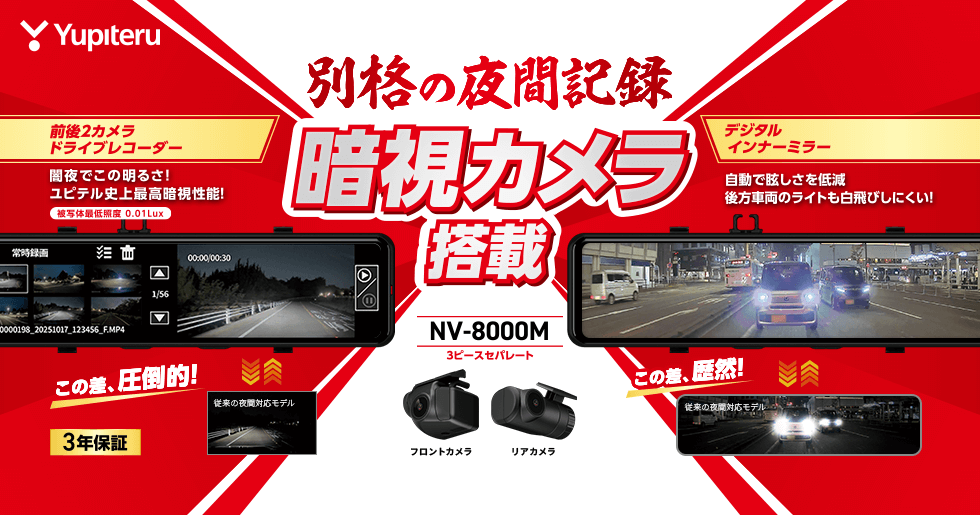 デジタルインナーミラー+前後2カメラドライブレコーダー NV-8000M