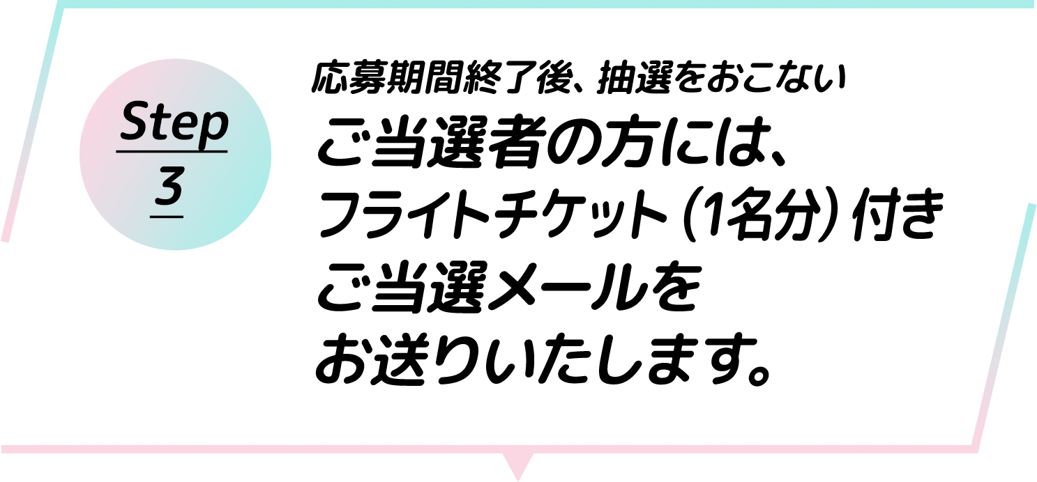 Step3_ご当選者の方には、フライトチケット付きご当選メールをお送りいたします。