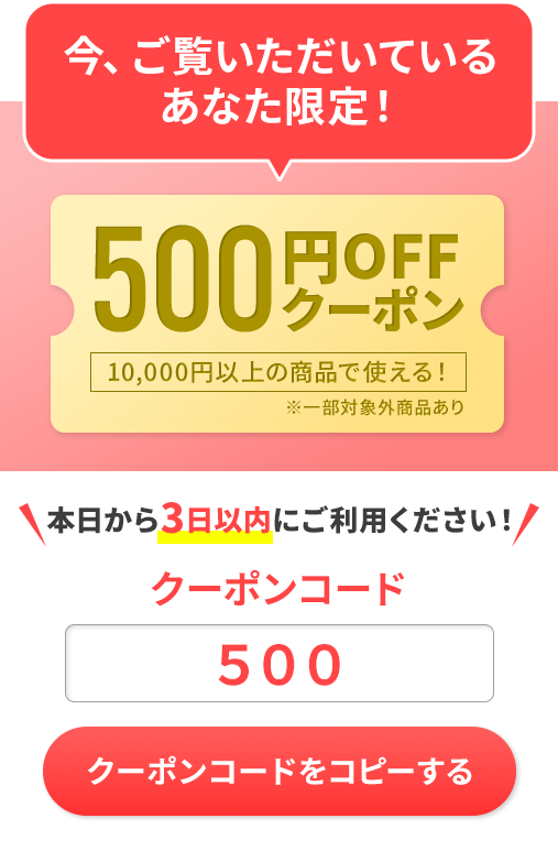 500円クーポン：カート画面でクーポンコード「500」を入力してご利用ください