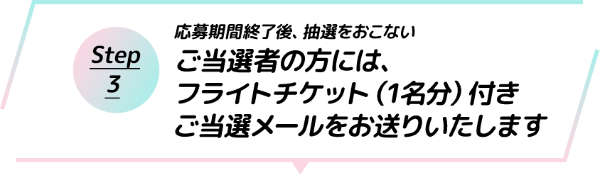 Step3_ご当選者の方には、フライトチケット付きご当選メールをお送りいたします。