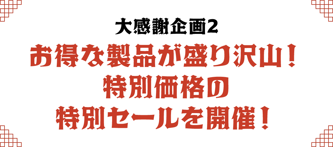 お得な製品が盛り沢山！特別価格の特別セールを開催！